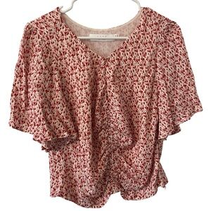 ASTR the Label Red Ditsy Flutter Sleeve Blouse Short Sleeve Zip Closure XL